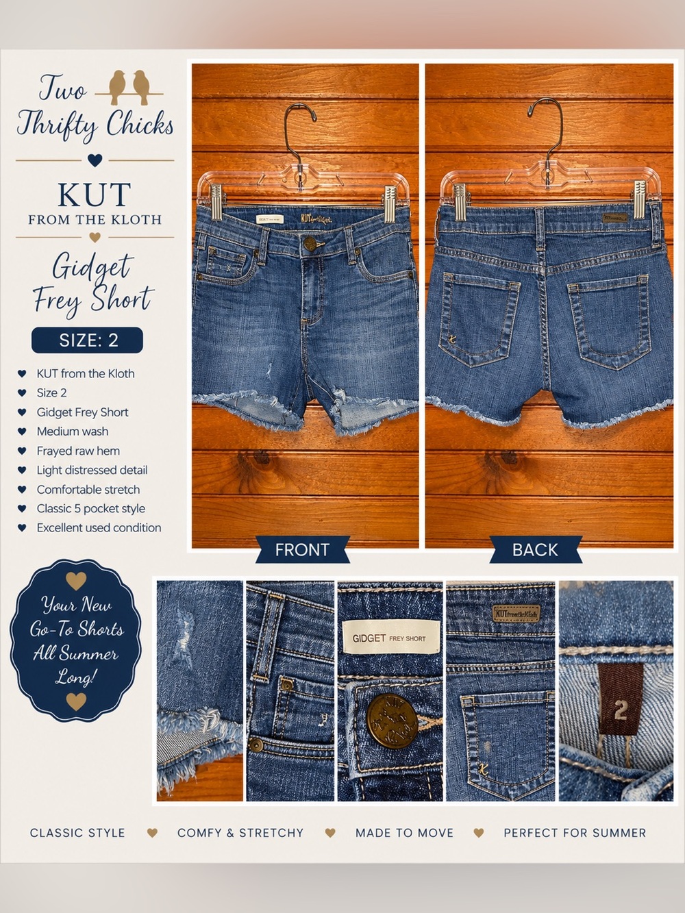 Kut from the Kloth Medium Blue Frayed Hem Denim Shorts | Gidget | Size 2 | GUC